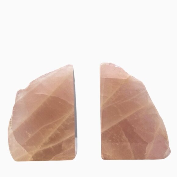 Pink Rose Quartz Crystal Bookends, Natural Characteristics Unique Bookshelf (AH) - Picture 2 of 10